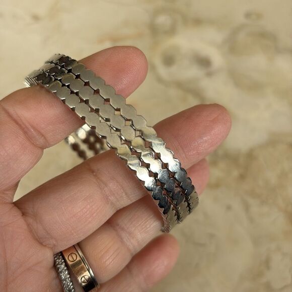 Set of 3 Steel Fancy Cut Bangle Bracelets - Picture 2 of 5